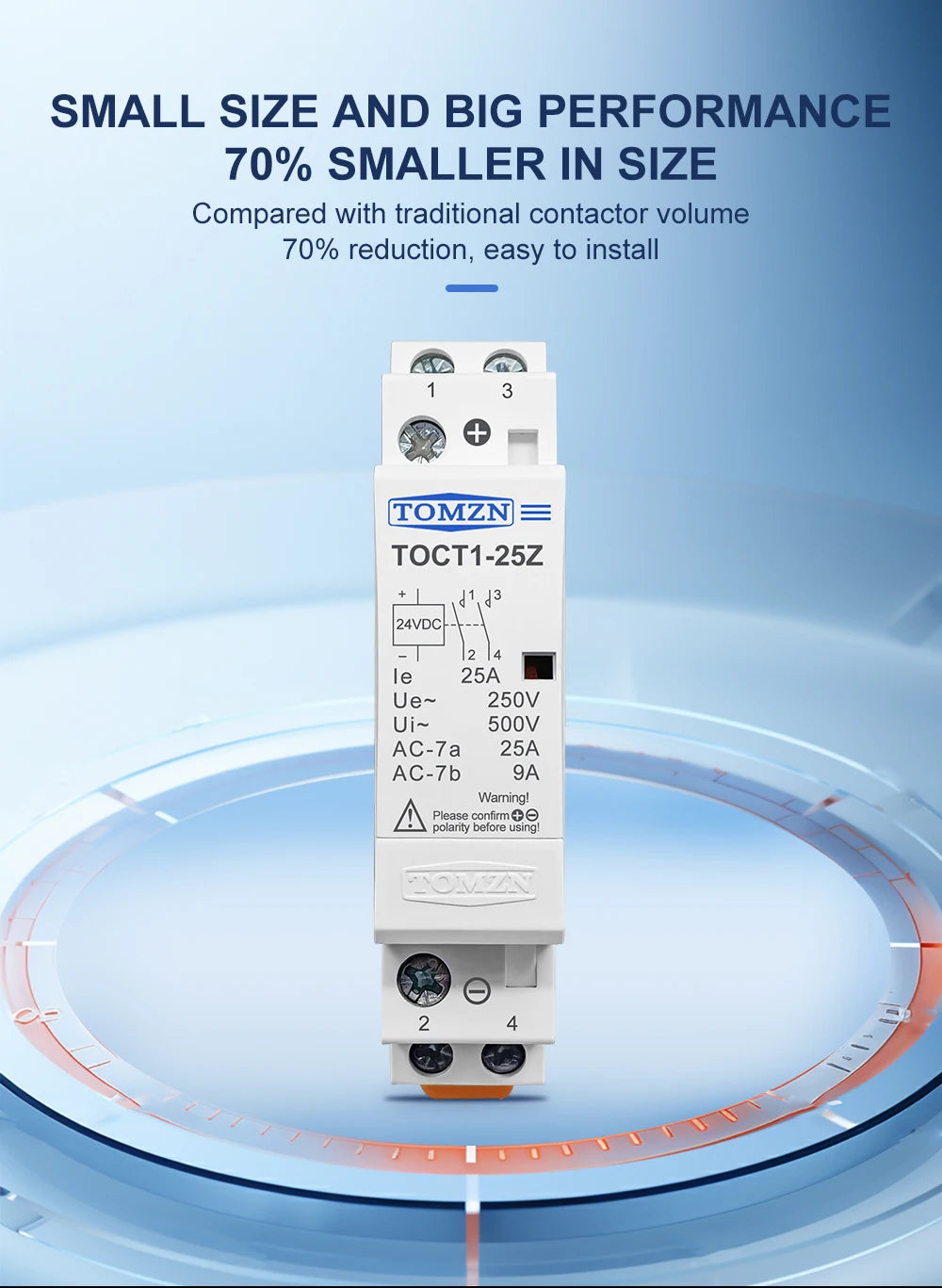 TOMZN TOCT1 2P 25A DC 12V 24V Coil 220V/230V 50/60Hz DIN Rail Household AC Modular Contactor 2NO or 1NO 1NC