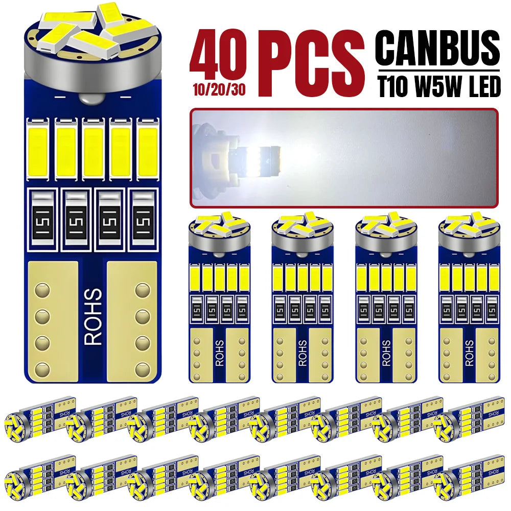 10/20/40 PCS CANBUS T10 W5W LED Bulb For Car Interior Dome Door Maps Trunk License Plate Lights 12V 4014-45SMD 6500K White 300LM