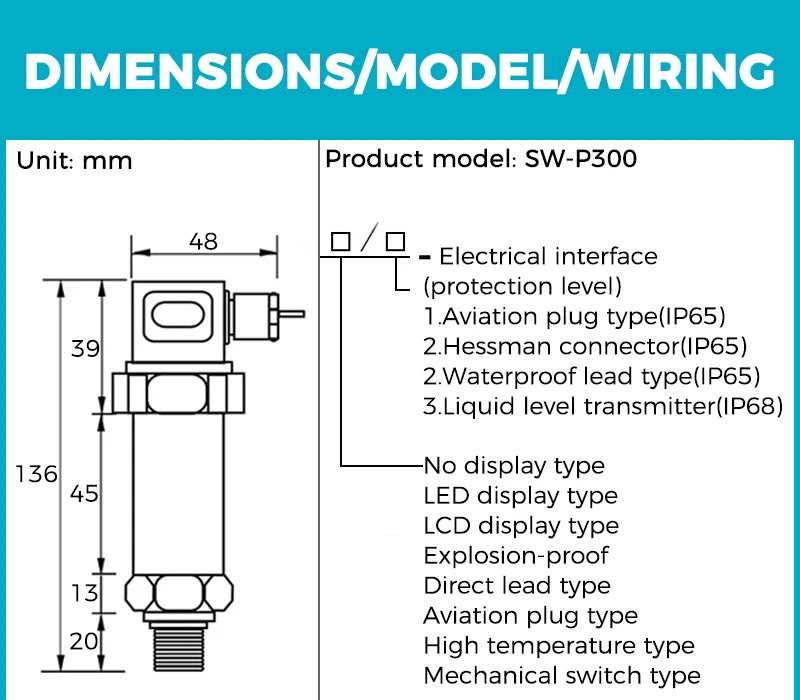 Pressure Transducer 4 20mA Water Gas Oil Liquid Pressure Sensor -1-0-1000bar 24VDC Positive Negative Vacuum Pressure Transmitter