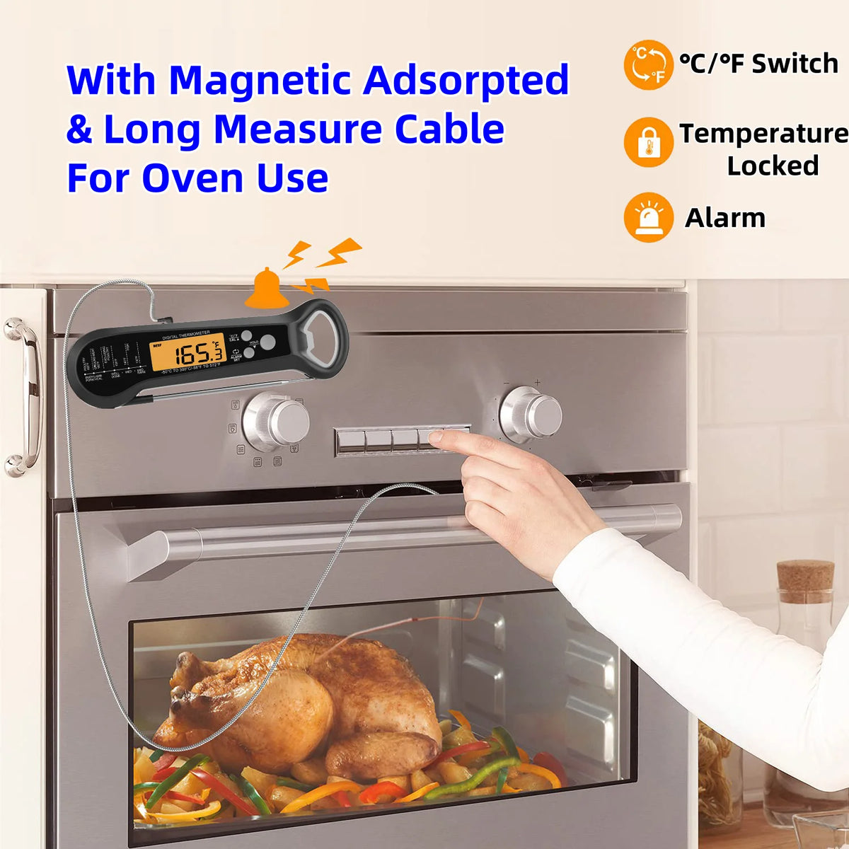 2 In 1 Long Cable Food Meat Thermometer Cooking Precise Fast Digital Food Thermometer Kitchen Oven Kit Waterproof