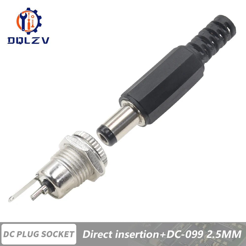 5.5*2.5mm DC Power Supply Male Plug Connector 5.5x2.1mm Female Metal Panel Mount Socket Jack DC Connectors Terminal Adapter