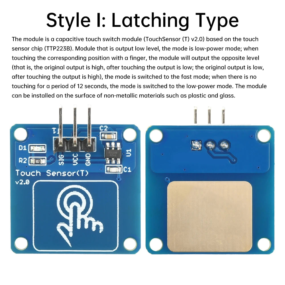 TTP223B Digital Touch Sensor Switch Module 1 Channel Capacitive Touch Module Gold-Plated Point Action Latch Type