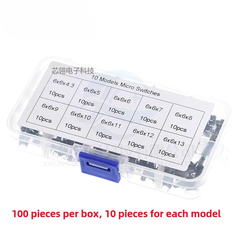 10 Models 6*6 Tact Tactile Push Button Switch Kit Height: 4.3~13MM DIP 4P Micro 6x6 Key Switch for Arduino