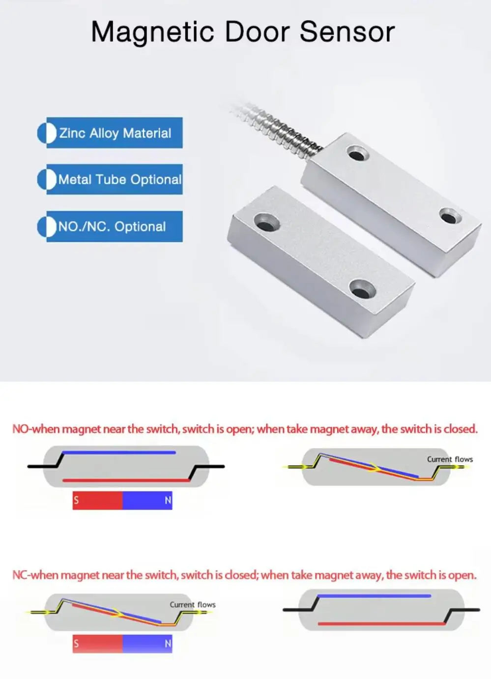 Metal Door Magnetic Sensor Window Reed Switch Detection Contact Security Alarm