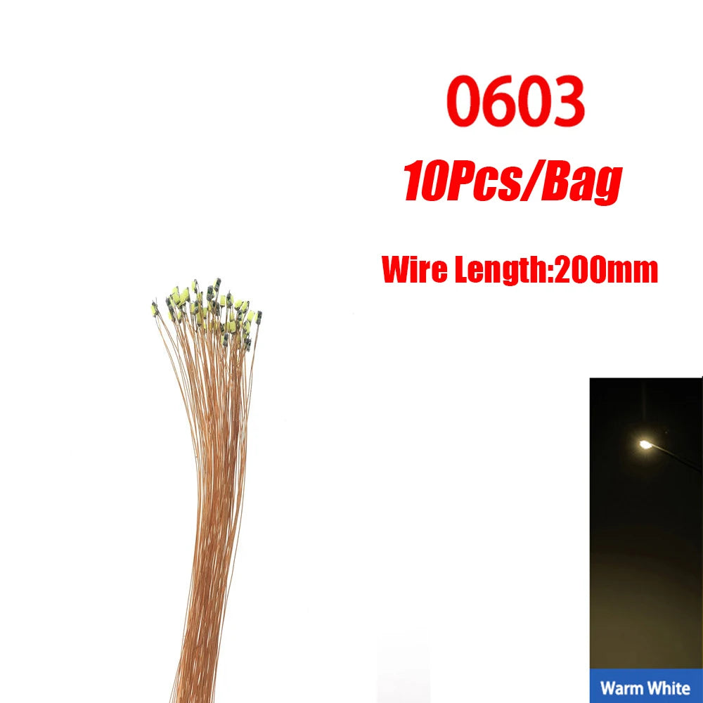 10Pcs/lot 0402 0603 SMD LED Pre-wired Micro Led Lamp 3V 20cm Miniature Model DIY Lights Railway Scenes Model Building Kits Toys