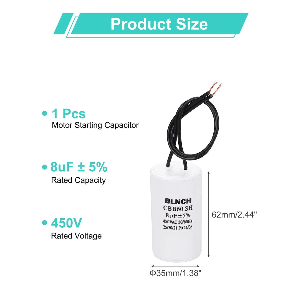 1/2Pcs CBB60 Running Capacitor 3-100uF 450V 2 Wire Electric Air Compressor Motor Run Starting Capacitor for Washing Machine