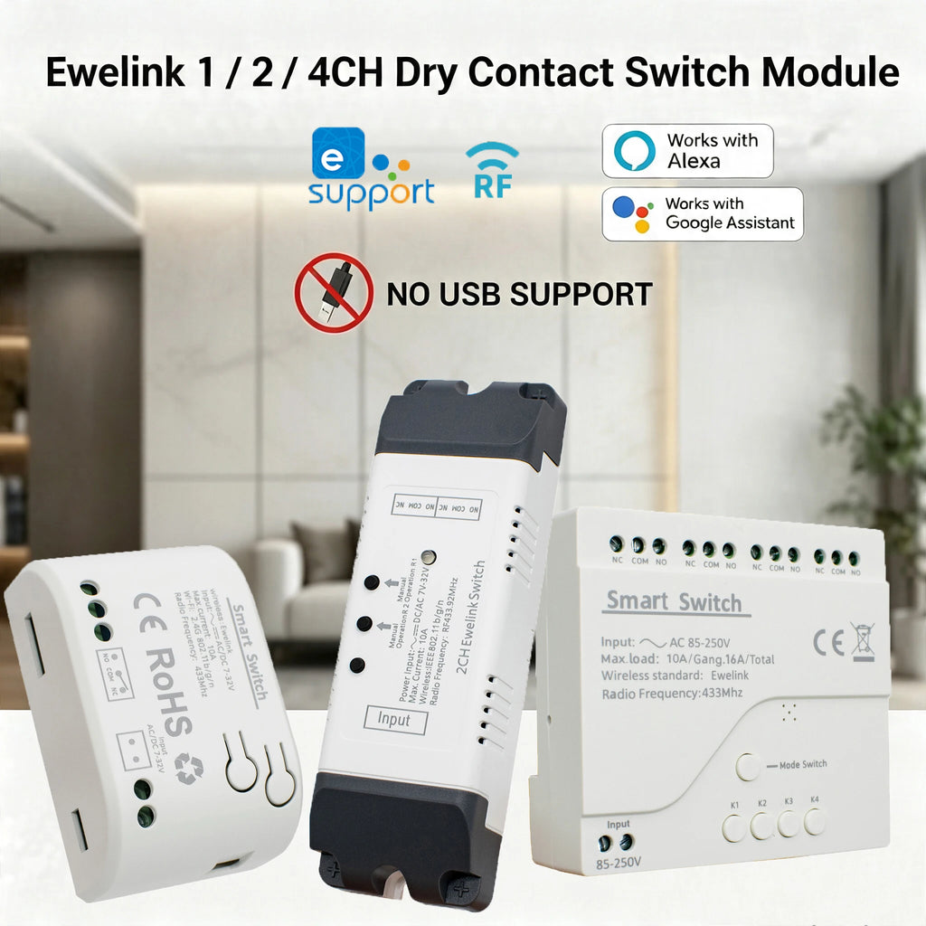 1/2/4CH EWeLink WIFI Smart Switch 7-32V 85-250V 220V Wireless Remote Control Relay Module For Garage Door Access Alexa Google