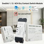 1/2/4CH EWeLink WIFI Smart Switch 7-32V 85-250V 220V Wireless Remote Control Relay Module For Garage Door Access Alexa Google