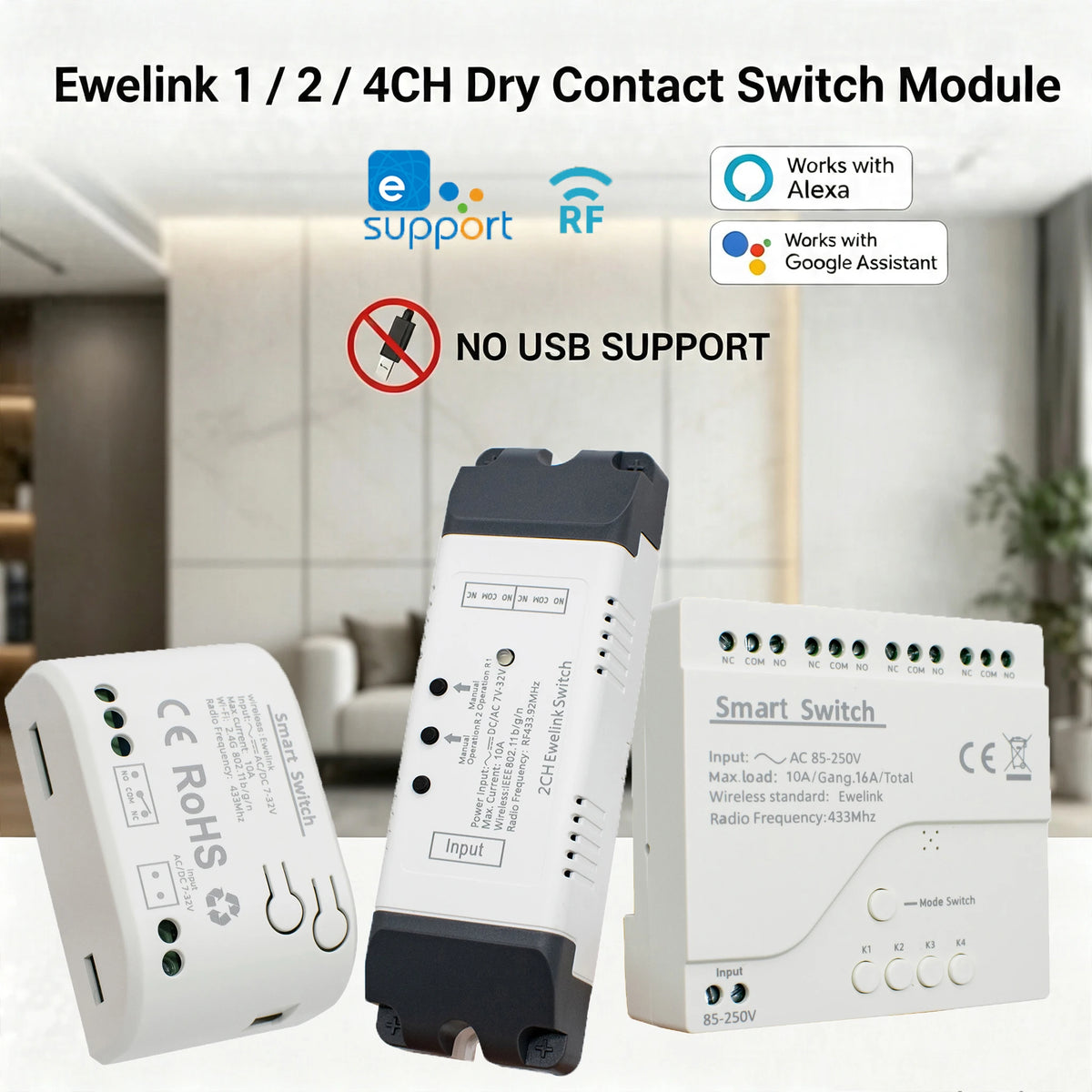 1/2/4CH EWeLink WIFI Smart Switch 7-32V 85-250V 220V Wireless Remote Control Relay Module For Garage Door Access Alexa Google