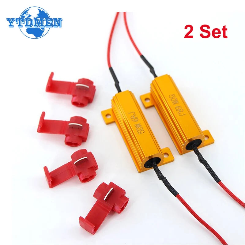 2PCS Load Resistor for LED 50W 6 ohm 25W 8 ohm Wirewound Resistor Aluminum shell power Resistors, for Car Turn Signal lamp