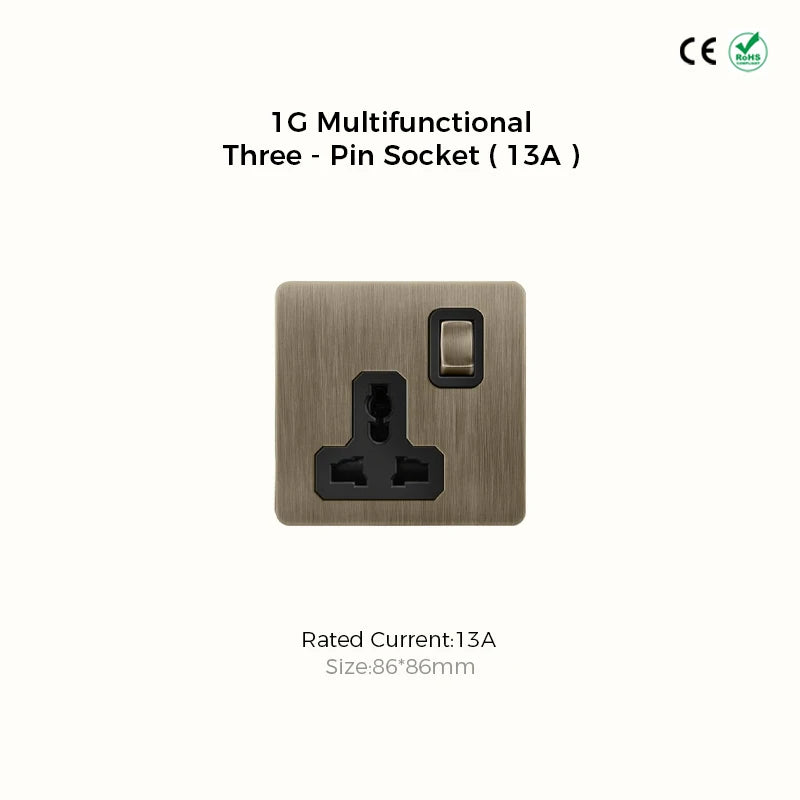 Avoir Bronze Brushed Toggle Switch 1-4 Gang 2 Way Metal Lever Wall Light Switches Standard Plug Adapter Electric Socket With Usb