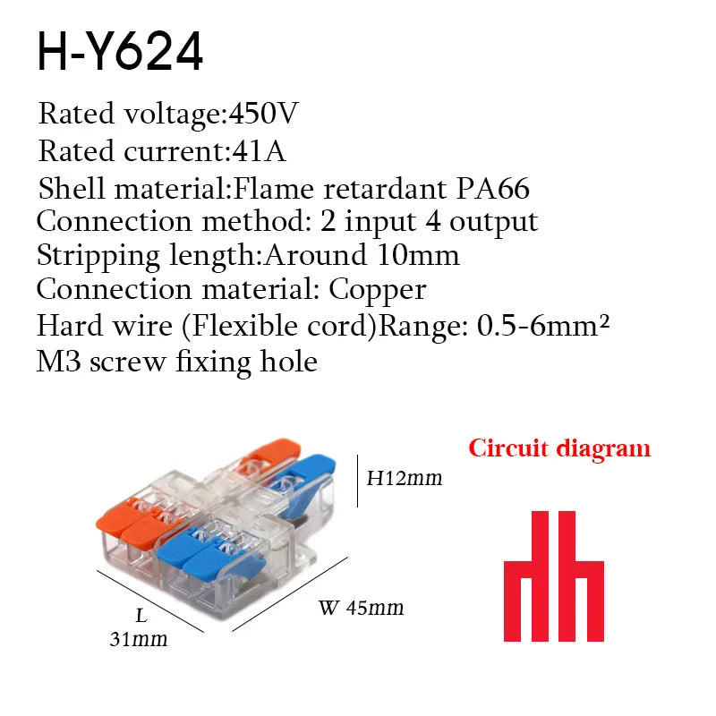 Wire Connector Electrical Terminal Blocks Splitter Led Push in Quick Connectors Conductor Cable  Junction Box 0.5-6mm²