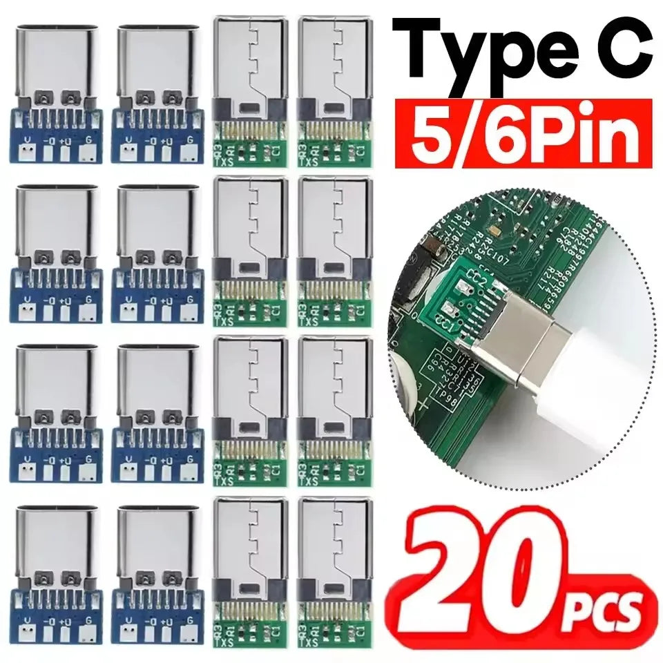 20-1pcs 5/6Pin Type C Female Connectors Usb Electric Terminals Welding DIY Data Cable Support PCB Board Jack Equipment Repair