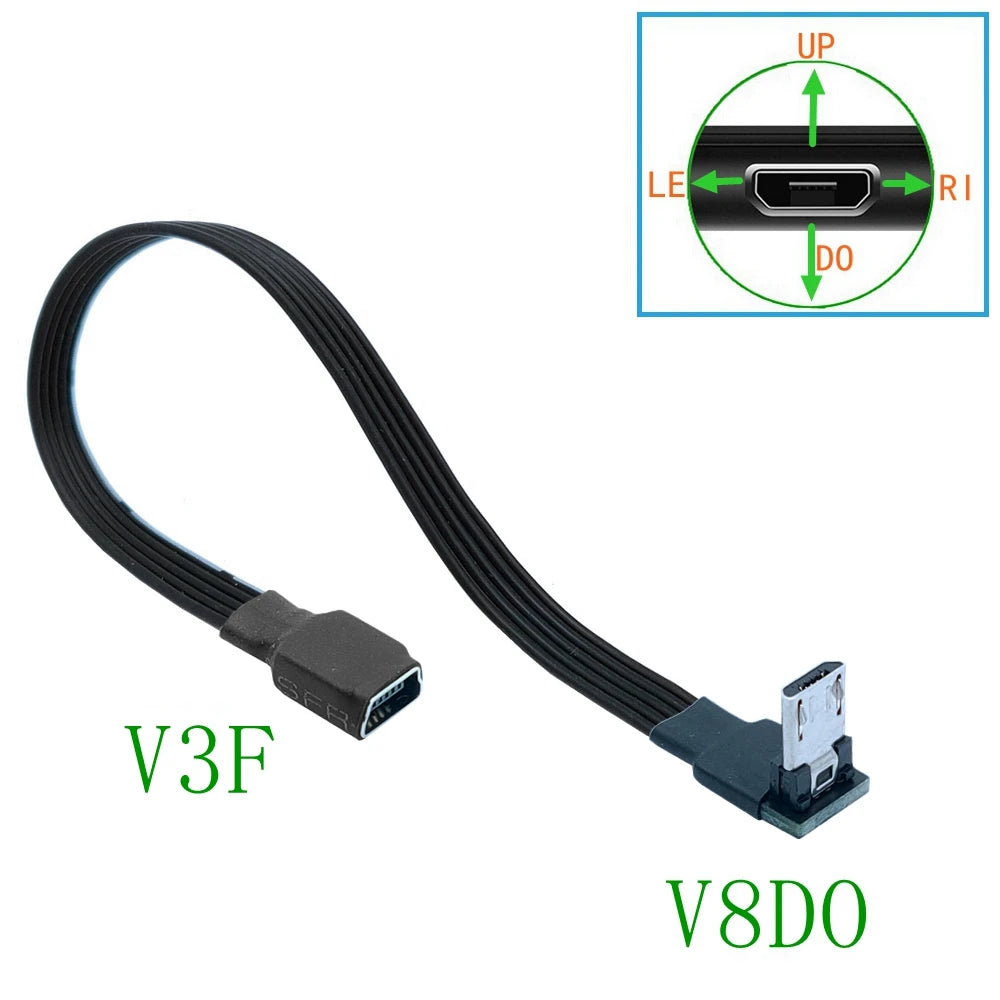 0.1M0.2M0.5M1M mini USB female to micro revolving connector, dash cam adapter cable, T-shaped port to Android navigation extensi