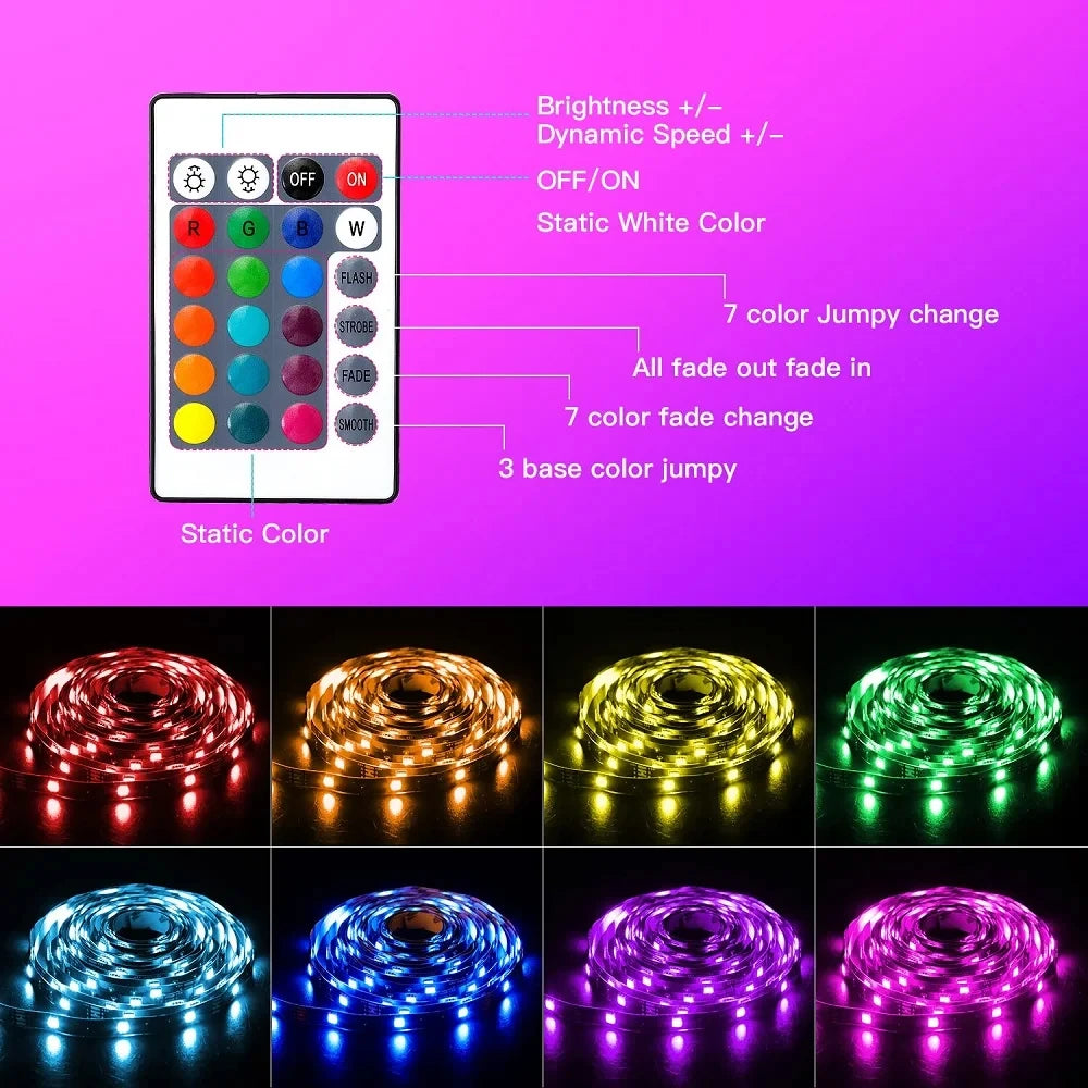 RGB LED Strip Light USB IR Remote Control Music Sync Flexible Self Adhesive Lamp DIY Ornament For Gaming Room Party Decoration