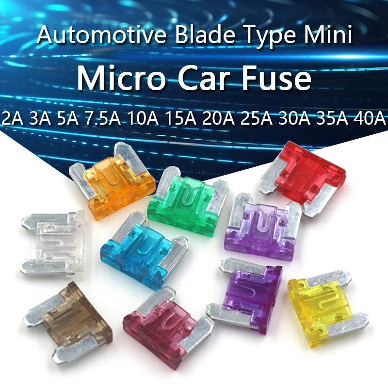 10pcs Micro Car Fuses Automotive Blade Type Mini Fuse Assortment Blade Fuse Set 2A 3A 5A 7.5A 10A 15A 20A 25A 30A 35A 40A