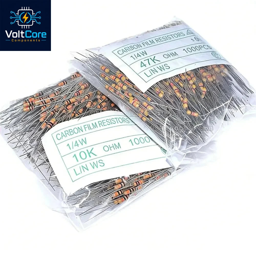 1000PCS 1/4W 0.25W Carbon Film Resistors 5% 1R-1M 1.2K 1.5 2 2.2 3 3.3 4.7 5.1 10 15 22 33 47 100 470ohm Color Ring Resistance