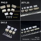 5sets GH1.25 SH1.0 JST1.25 PH2.0 XH2.54 SH/JST/ZH/PH/XH Horizontal / Vertical SMD Pin Header + Housing + Terminal Set 2.54mm