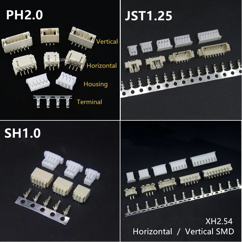 5sets GH1.25 SH1.0 JST1.25 PH2.0 XH2.54 SH/JST/ZH/PH/XH Horizontal / Vertical SMD Pin Header + Housing + Terminal Set 2.54mm