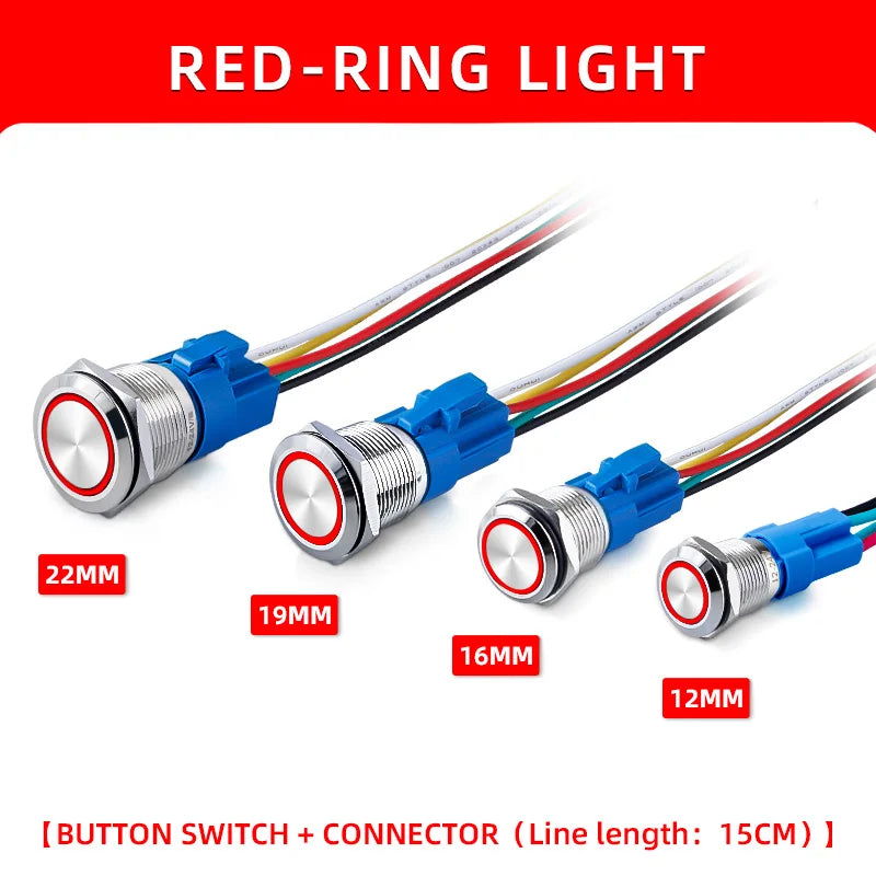 Metal Switch Button Push With Wire Waterproof on off 12mm 16mm 19mm 22mm Momentary/Latching Led Light Start Stop 5V 12V 24V 220V