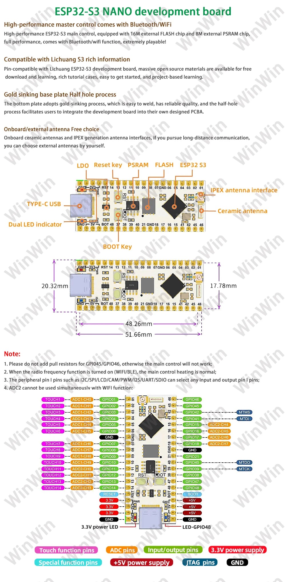 ESP32-S3 NANO WIFI Bluetooth Development Board ESP32-S3-N16R8 Module On-Board Ceramic Antenna Type C Interface