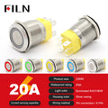 High Current 19mm 22mm 20A 12V 24V 110V 220V IP68 Waterproof Flat Ring Round Push Button Switch Metal Stainless Steel 20cm Wire