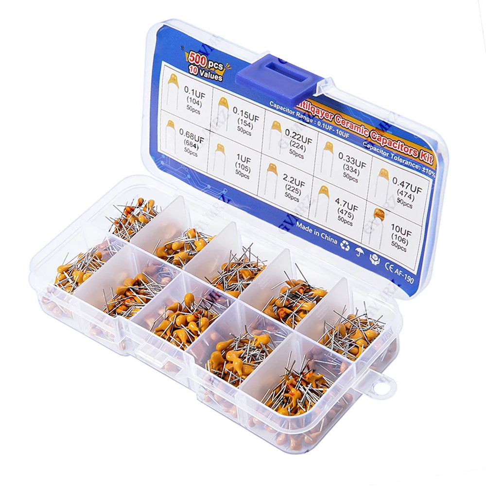 10Values 0.15UF 0..22UF 0.33UF monolithic ceramic capacitor 0.1UF-10UF kit  0.47UF 0.68UF 1UF 2.2UF 4.7UF each 50PCS