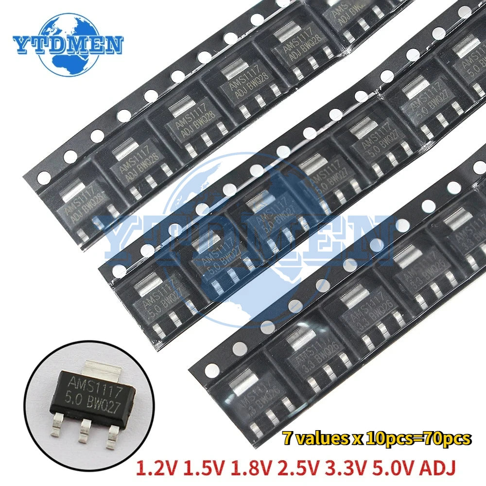 370PCS AMS1117 Voltage Regulator & SMD Diode Kit LL34 0.5W Zener Diode 2V-39V + 1N4148 Switching Diodes Electronic Component Kit