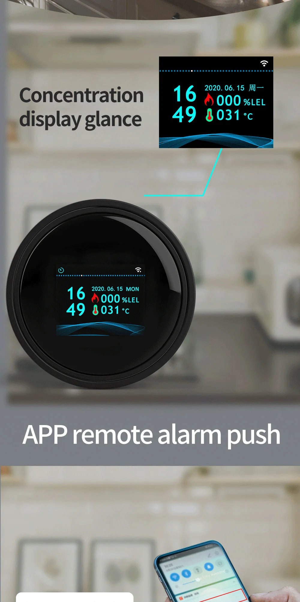 Tuya Wifi Leak With Temperature Function Combustible Gas Detectors Support Home Smart Life Natural Gas Alarm Sensor LCD Display