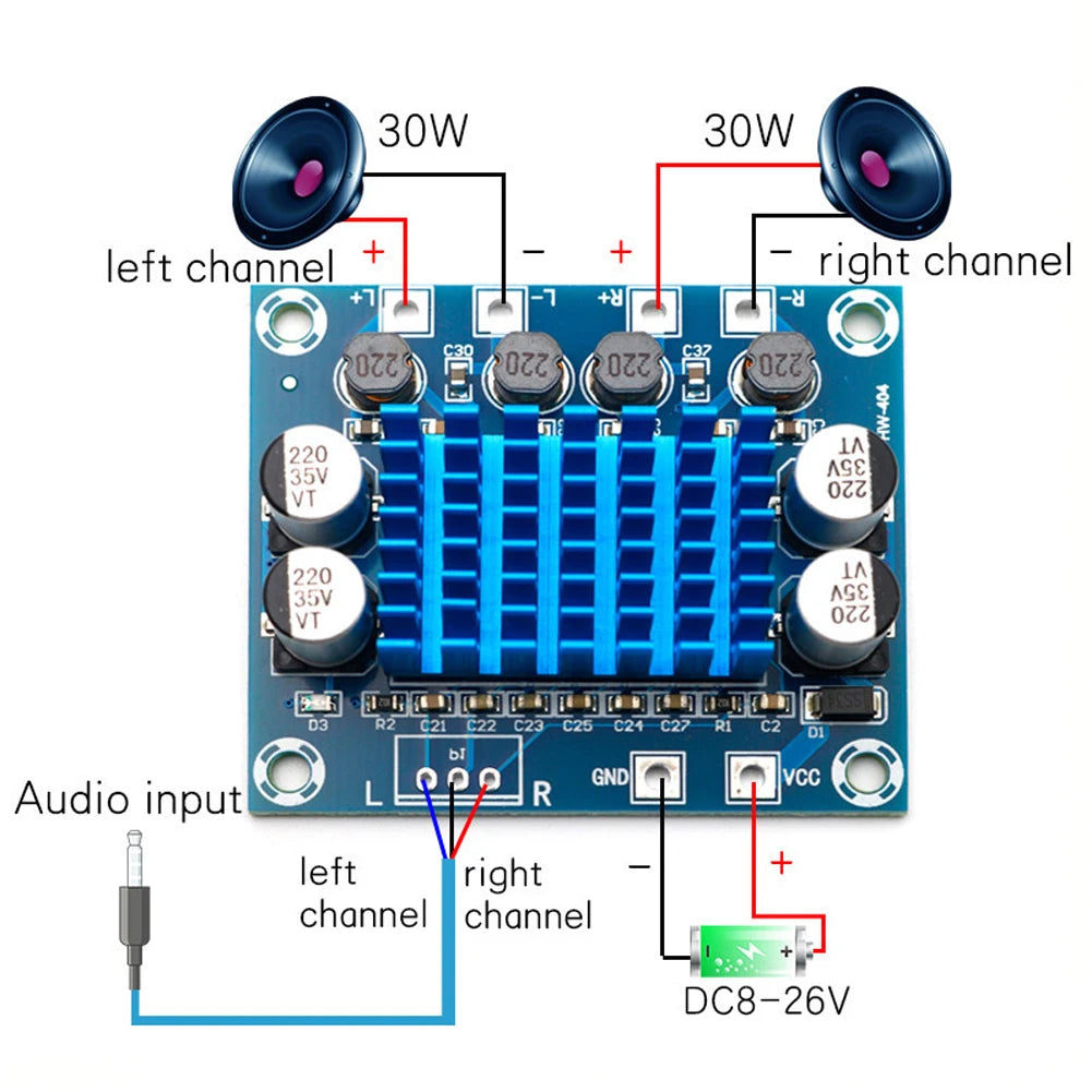 DC 8-26V  High-definition Digital Audio Amplifier XH-A232 30W+30W 2.0 Channel TPA3110 Digital Stereo Audio Amplifier Board