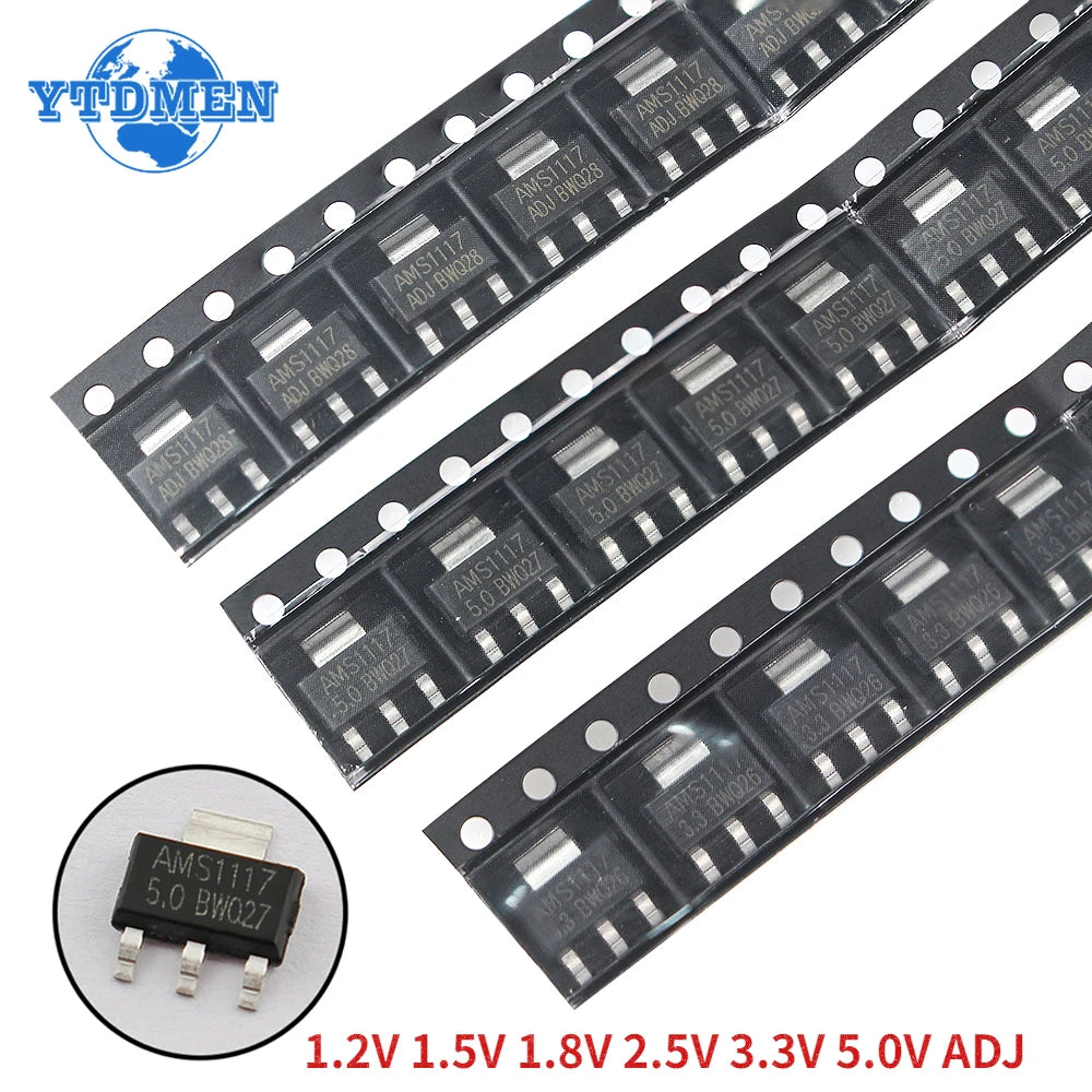 370PCS AMS1117 Voltage Regulator & SMD Diode Kit LL34 0.5W Zener Diode 2V-39V + 1N4148 Switching Diodes Electronic Component Kit