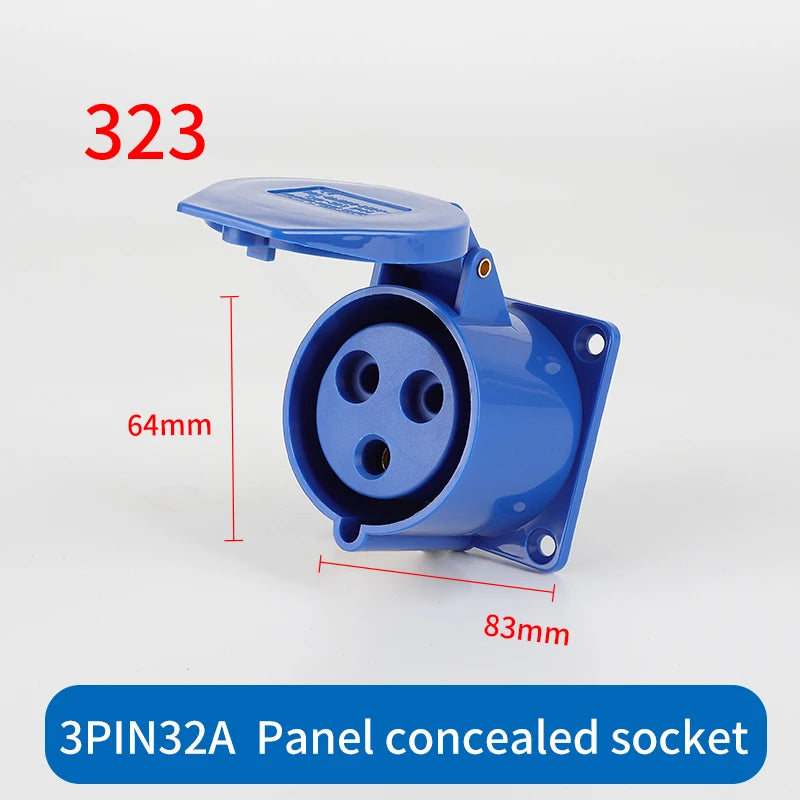 1 PCS 32A Aviation Industry Plug Socket Connector 3P/4P/5P IP44 Waterproof Surface Installation Wireless Concealed Installation