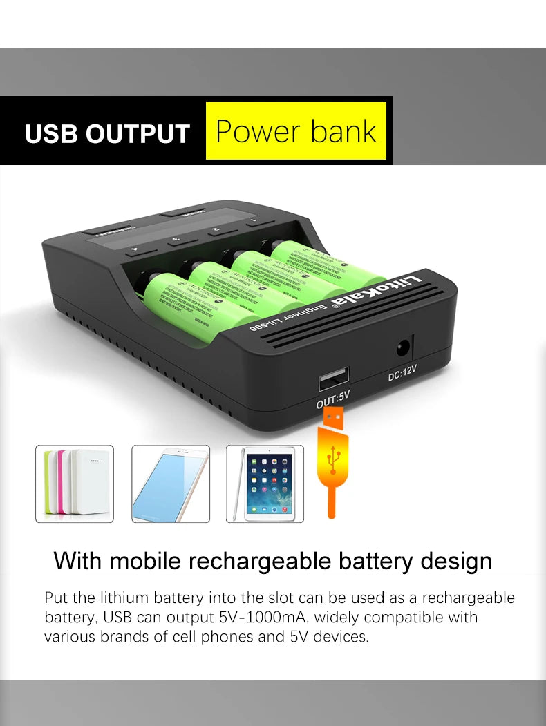LiitoKala Lii-500 Battery Charger 4 Slot LCD Tester for 18650 26650 AA AAA Flashlight Vape Li-ion NiMH Rechargeable Cells