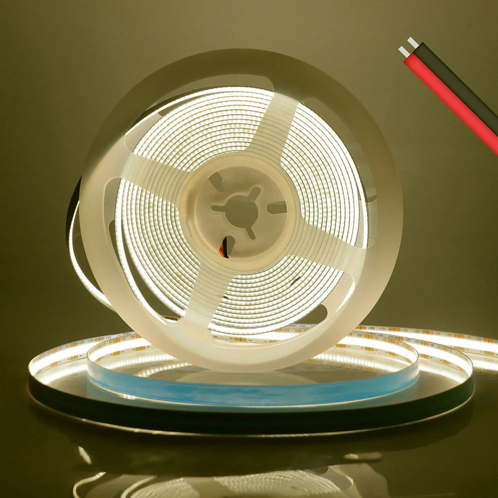 DC 12V 24V COB LED Strip Light 320 480 528 LEDs Flexible Tape High Density Linear Lighting Warm White 8mm PCB 0.5m 1m 2m 5m 10m