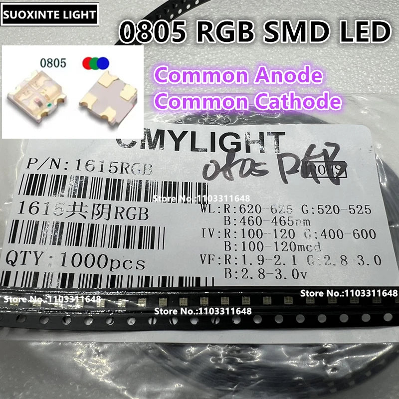 0805 RGB SMD LED, Common Anode/Cathode, REd-Blue-Green,Full Color Lamp Beads 1.6*1.5MM/2.0*1.2MM