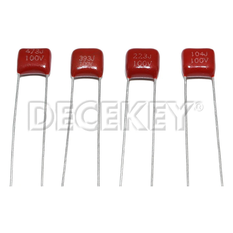 10PCS 100V CBB Polypropylene Film Capacitor 103 104 154 223 224 333 334 393 473 474 10nF 39nF 100nF 220nF 470nF Capacitance Kit
