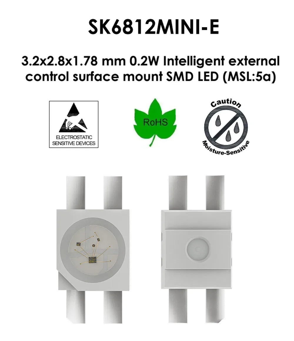 SK6812 MINI-E RGB (Similar to WS2812B)3228SMD Pixel LED Chip Reverse Mount Individually Addressable IC Full Color DC5V
