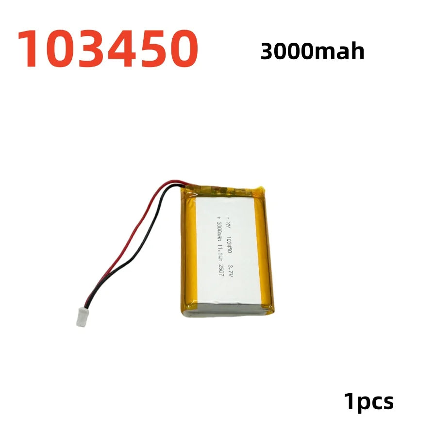 2.0-4.0AH 103450 Polymer Lithium Rechargeable Battery JST PH 2.0mm 2pin Plug for Camera GPS Navigator MP5 Bluetooth Headset