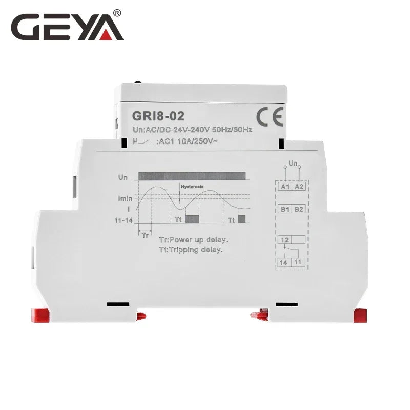 GEYA GRI8-01/02 Current Monitoring Relay 0.5A 1A 2A 5A 8A 16A ACDC24V-240V Overcurrent Undercurrent Protection Relay