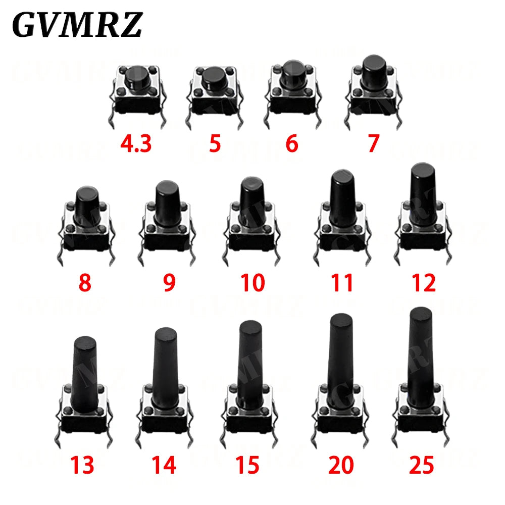 50PCS 6x6 Push Button Switch DIP 6X6X4.3 Light Touch Switch 6*6*4.3/5/6/7/8/9/10/11/12/13MM The Power Switch 4Pin