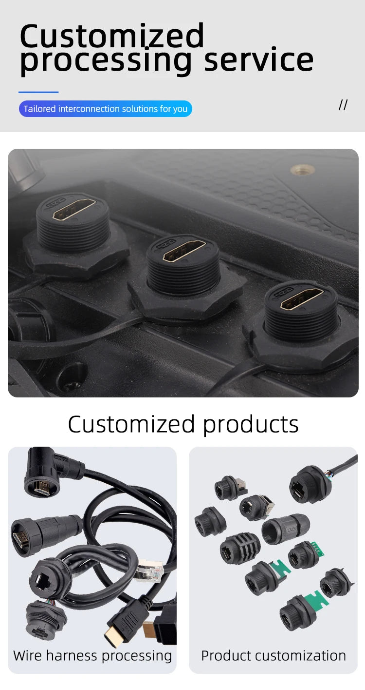 OEM/ODM RJ45 IP67/68 Waterproof Ethernet Aviation Round Connector Threaded Female PCB POE Network Cable socket