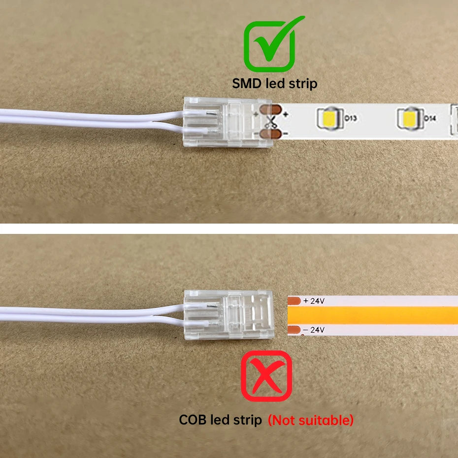 1/3/5Pcs 2m Dupont Extension Wire 2Pin 8mm 10mm Solderless Crystal Connector for Cabinet Wardrobe 2835 SMD 12V/24V LED Strip