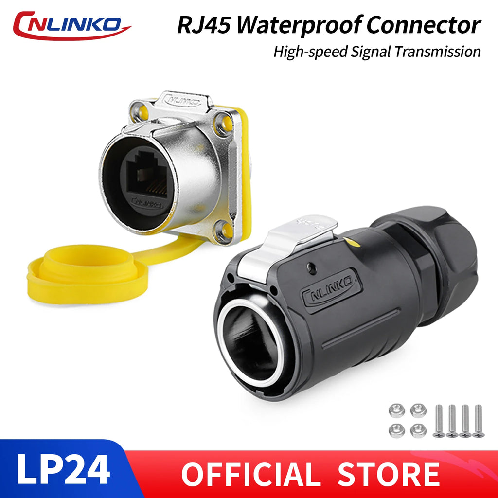 CNLINKO M24 Waterproof IP68 Circular RJ45 Connector 8P8C Cat6 Male/Female Panel Mount for Industrial Automation Marine & Outdoor