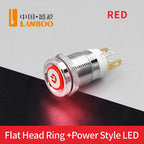 LANBOO 12E 7A High Current 4 Pin Switch Waterproof IP65 Latching or Momentary Micro Metal Push Button Switch with LED 24V220V