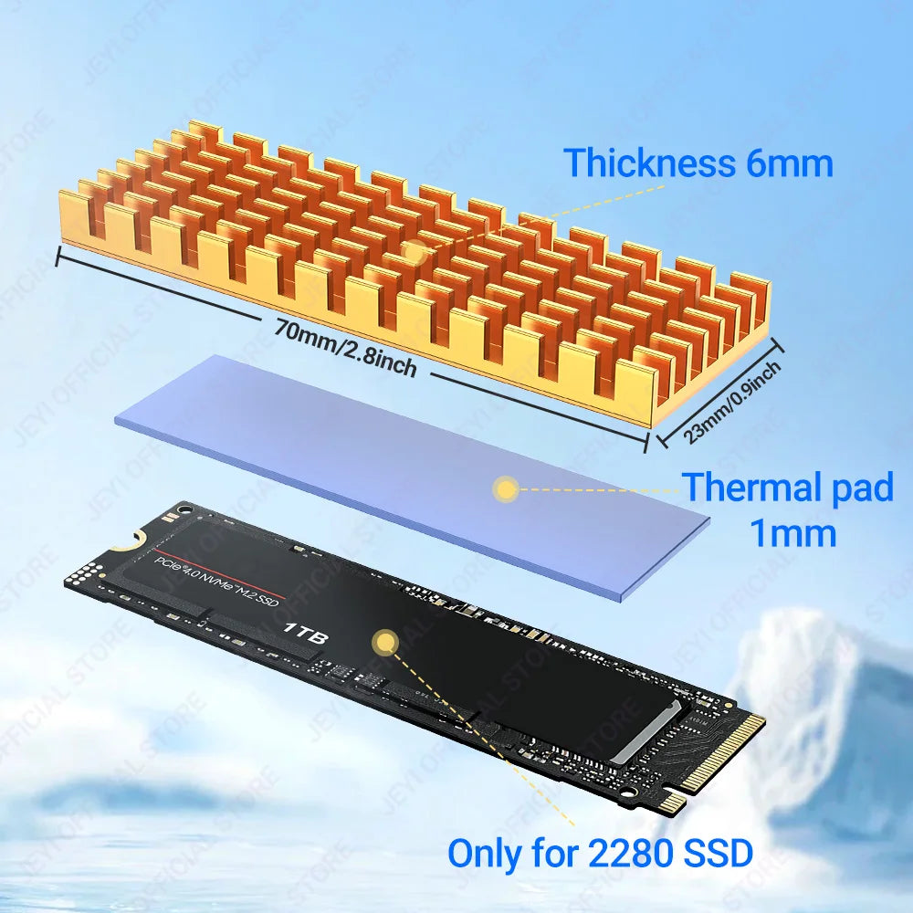 JEYI M.2 2280 SSD Heatsink Aluminum Cooler Multi-version NVMe Radiator with Thermal Pad,Dust Paper for PS5/PC/Laptop