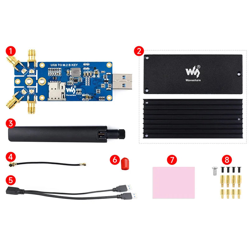 Raspberry Pi USB3.1 to M.2 Key B Port 5G DONGLE Expansion Board Four Antennas Aluminum Alloy Case