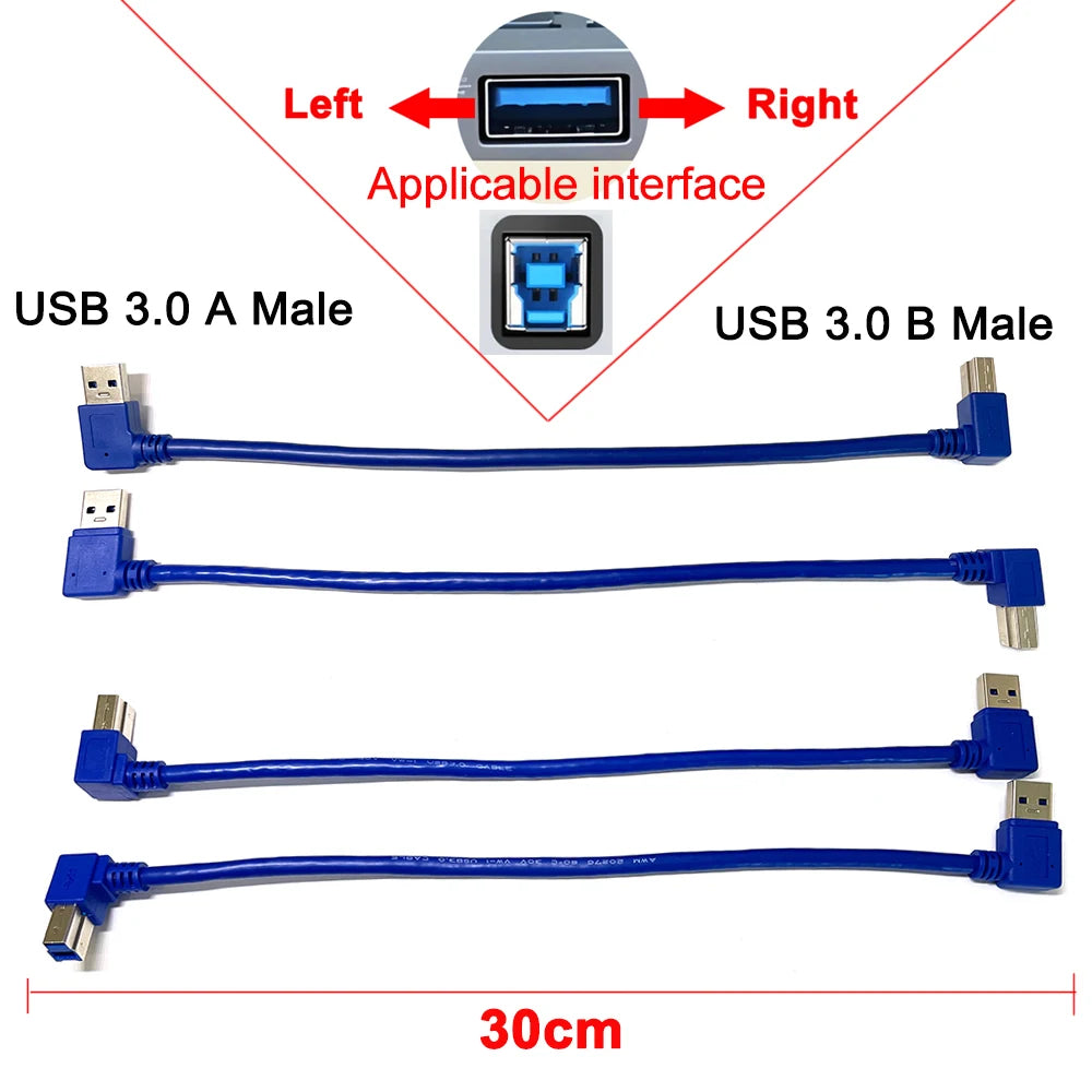 1pcs 90 Degree Angled USB 3.0 A Male AM to USB 3.0 B Type Male BM USB3.0 Cable For Printer Scanner HDD