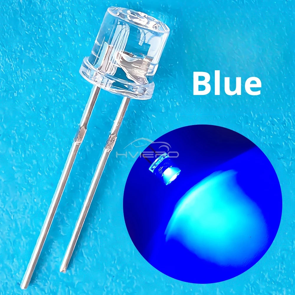 100/1000PCS 5mm Flat Top F5 Emitting Diode LED Wide Angle Ultra Super Bright Bulbs Light Lamp Diodes White Red Yellow Blue Green