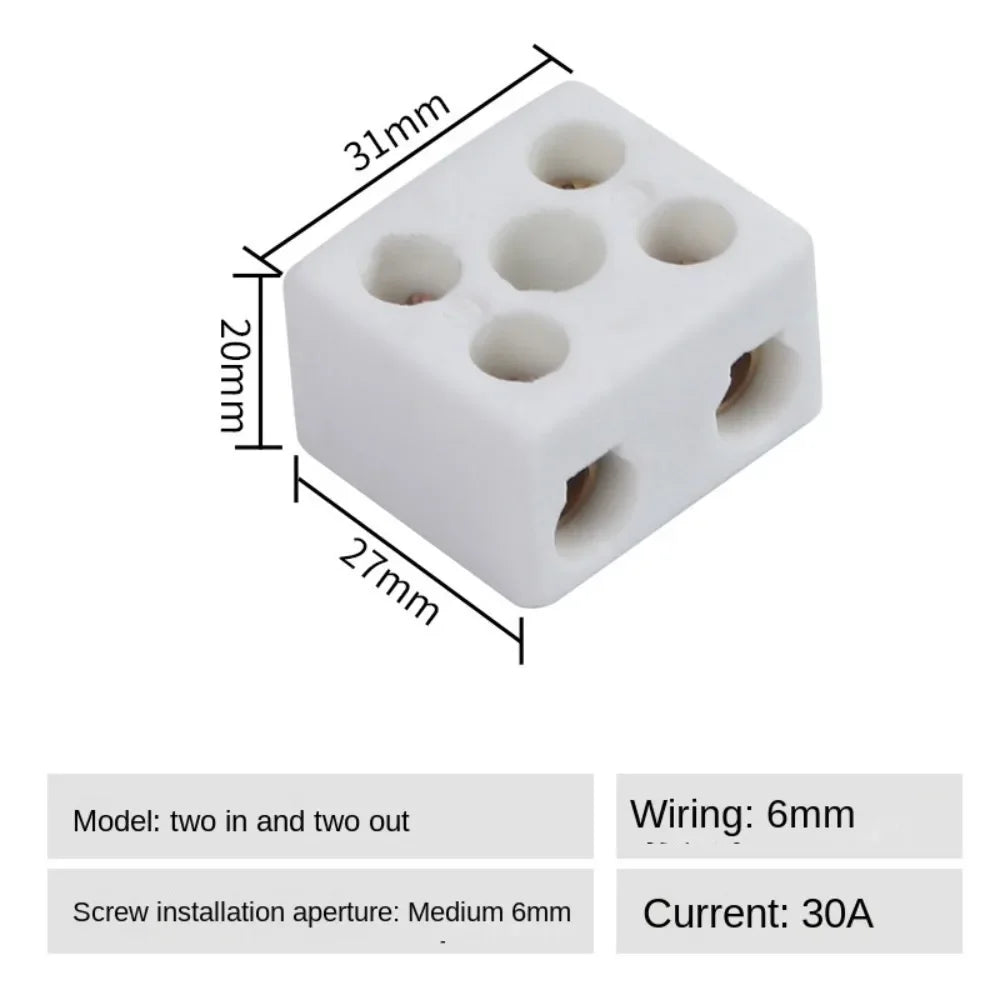 1 In 1 Out Ceramic Wiring Terminal Block 2 In 2 Out High-temperature Resistant Ceramic Terminal Post 250V Copper