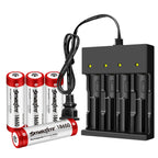 4-Pack Battery With 4 Bay Li-ion Lithium Charger Set，4 Bay Li-ion Lithium Battery Set  Flat Top 4000mAh Rechargeable 3.7V Li-ion 18650 Replacement Battery with Charger for Flashlights,Headlamps,and More Toy Remote Control D